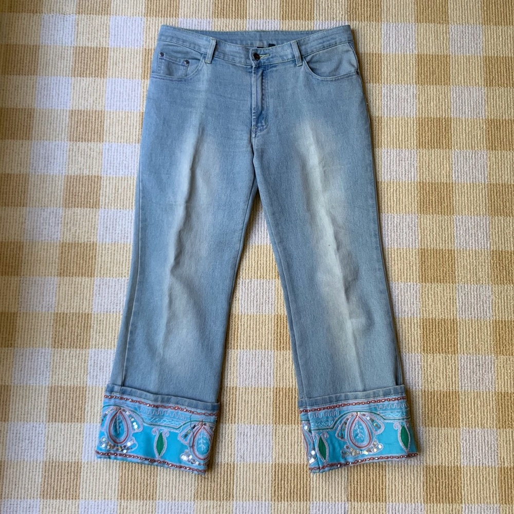 Straight Leg Jeans with Hem and Pocket Details